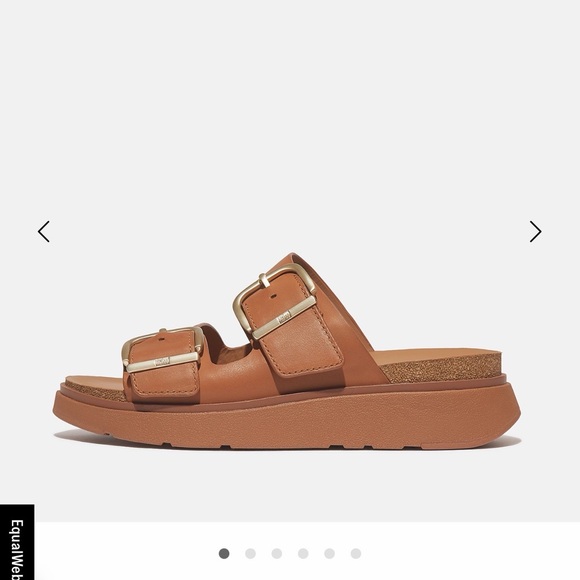 Fitflop GEN-FF Buckle Two-Bar Leather Slides Tan Leather Footwear - Picture 4 of 7